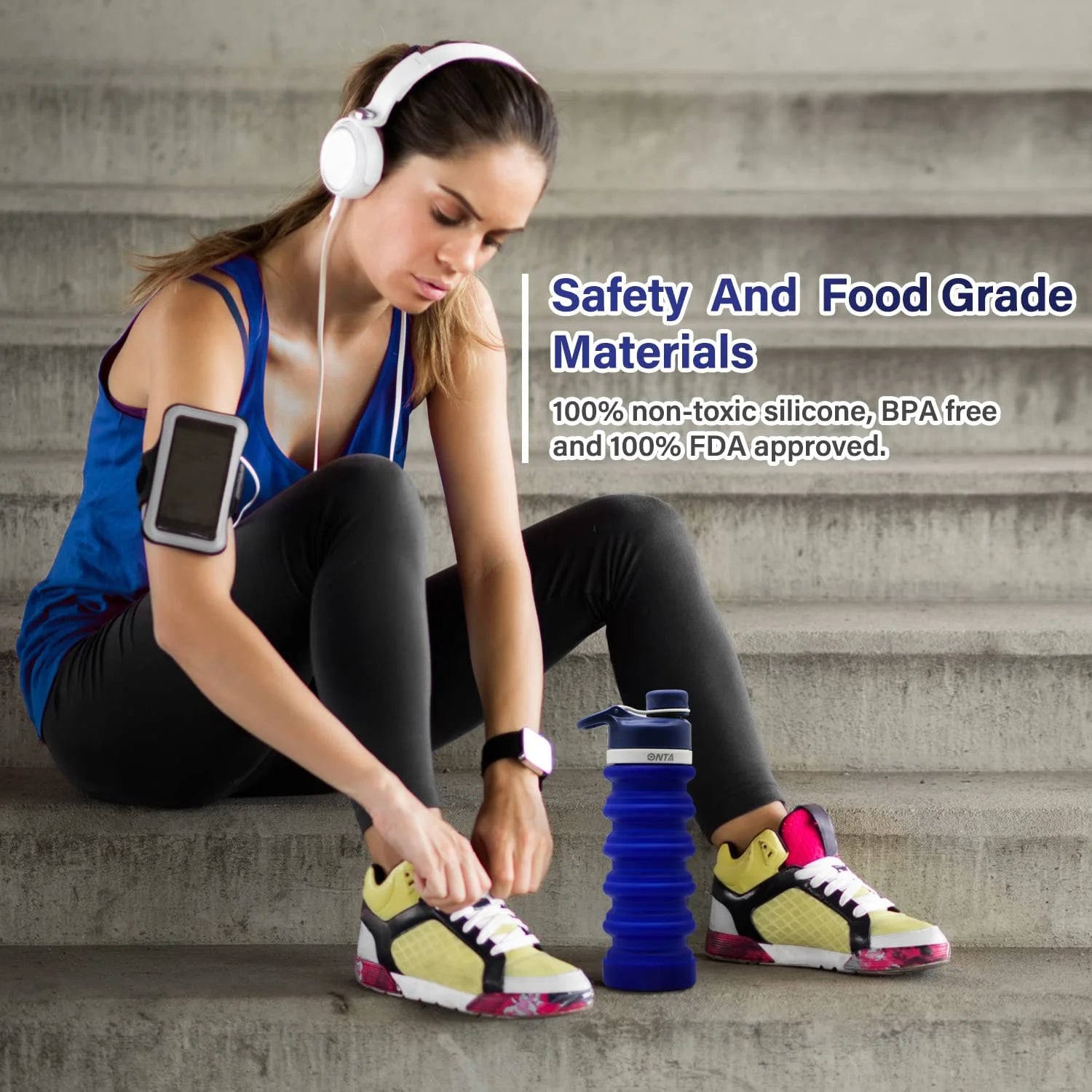 Collapsible Water Bottle- BPA Free Silicone Foldable Water Bottle for Travel,Silicone Portable Leak-Proof Travel Water Bottle 20Oz, Dark Blue