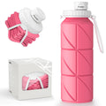 Popdigito Collapsible Water Bottle Foldable Silicone Travel Water Bottle Leakproof Flexible BPA Free PortableFolding Water Bottle Lightweight for Camping HikingSports Water Bottles Travel 23oz