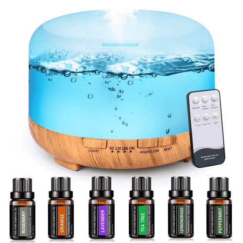 500Ml Aroma Diffuser with 6*10Ml Essential Oil with Remote Control for Large Room Home Office Car, Aromatherapy Fragrant Oil Air Diffusers for Gift