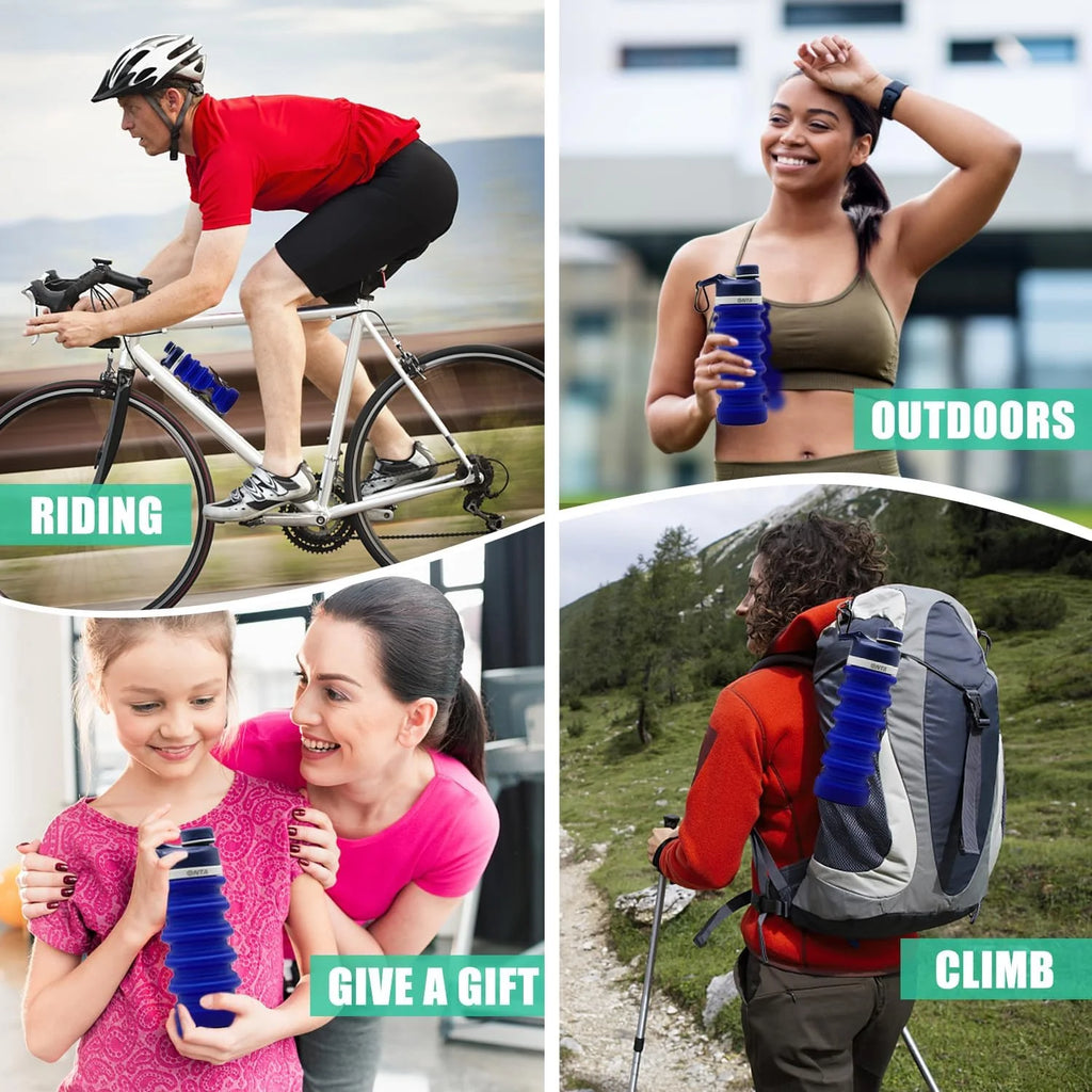 Collapsible Water Bottle- BPA Free Silicone Foldable Water Bottle for Travel,Silicone Portable Leak-Proof Travel Water Bottle 20Oz, Dark Blue