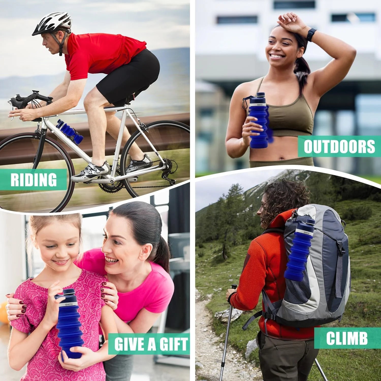 Collapsible Water Bottle- BPA Free Silicone Foldable Water Bottle for Travel,Silicone Portable Leak-Proof Travel Water Bottle 20Oz, Dark Blue