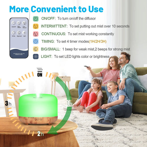 500Ml Aroma Diffuser with 6*10Ml Essential Oil with Remote Control for Large Room Home Office Car, Aromatherapy Fragrant Oil Air Diffusers for Gift