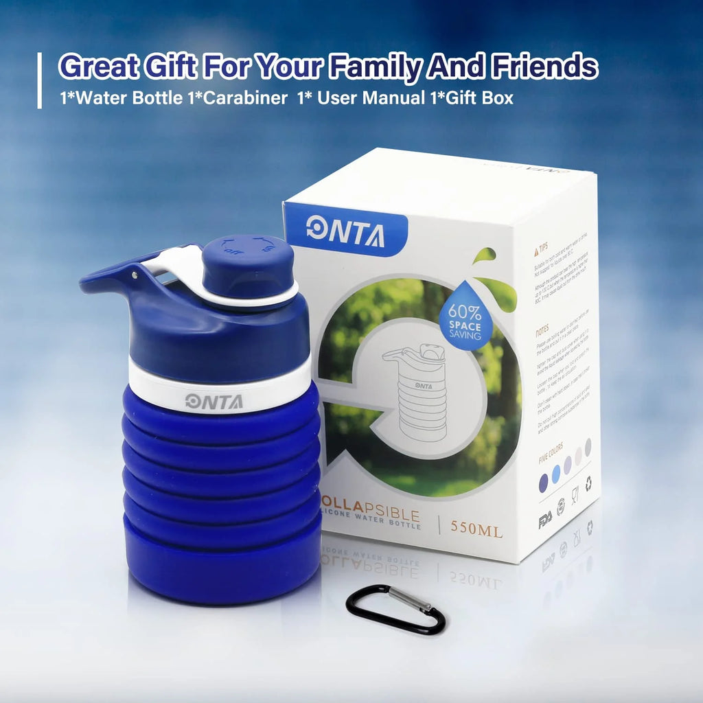 Collapsible Water Bottle- BPA Free Silicone Foldable Water Bottle for Travel,Silicone Portable Leak-Proof Travel Water Bottle 20Oz, Dark Blue